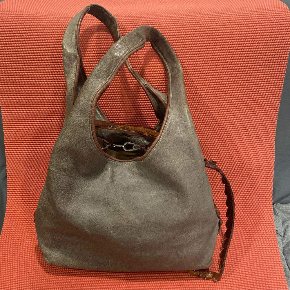 MOO MOO DESIGNS Taupe Genuine Leather Tote Clasp Closure 
Made in South Africa
